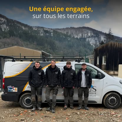 L'équipe BAS Photovoltaïque devant son véhicule, prête à intervenir à Ganges, dans le Gard et l'Hérault